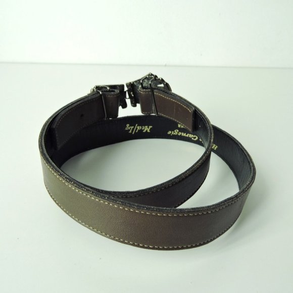 Hattie Carnegie jeweled buckle brown Belt genuine leather women's M / L vintage - Picture 8 of 9